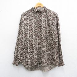 XL★古着 長袖 シャツ メンズ 総柄 レーヨン 茶他 ブラウン 25apr28 中古 トップス