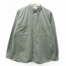 XL★古着 長袖 シャツ メンズ コットン ボタンダウン 緑 グリーン 25may08 中古 トップス