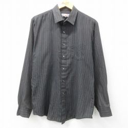 【50%OFF】L★古着 チェスキング 長袖 シャツ メンズ 90年代 90s 黒他 ブラック ストライプ 25may08 中古 トップス