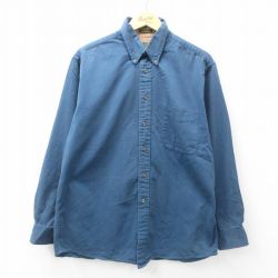 XL★古着 長袖 シャツ メンズ 00年代 00s コットン ボタンダウン 紺 ネイビー 25may08 中古 トップス