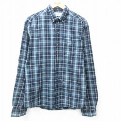 L★古着 長袖 シャツ メンズ コットン ボタンダウン 紺他 ネイビー チェック 25may08 中古 トップス