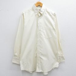 L★古着 長袖 シャツ メンズ 90年代 90s ロング丈 コットン ボタンダウン 薄黄色 イエロー 25may12 中古 トップス