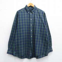 【50%OFF】XL★古着 長袖 シャツ メンズ 大きいサイズ ボタンダウン 紺他 ネイビー チェック 25may12 中古 トップス