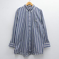 XL★古着 長袖 シャツ メンズ 90年代 90s 大きいサイズ ロング丈 ボタンダウン USA製 紺他 ネイビー ストライプ 25may12 中古 トップス