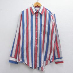 L★古着 マンハッタン 長袖 シャツ メンズ 90年代 90s USA製 白他 ホワイト ストライプ 25may14 中古 トップス