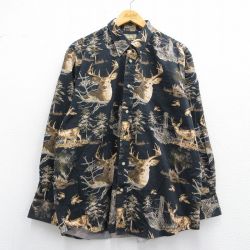 【20%OFF】XL★古着 長袖 シャツ メンズ シカ コットン ボタンダウン 黒他 ブラック 25may14 中古 トップス