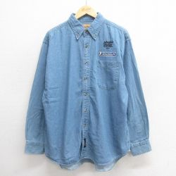 XL★古着 長袖 シャツ メンズ ミシュラン コットン ボタンダウン 紺 ネイビー デニム 【spe】 25may26 中古 トップス
