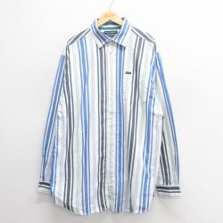 【20%OFF】XL★古着 ENYCE 長袖 シャツ メンズ 大きいサイズ ロング丈 コットン 白他 ホワイト ストライプ 25may26 中古 トップス