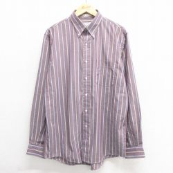 L★古着 アロー 長袖 シャツ メンズ 90年代 90s ボタンダウン USA製 えんじ他 ストライプ 25may26 中古 トップス