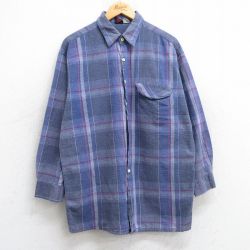【50%OFF】L★古着 長袖 シャツ メンズ 90年代 90s コットン 紺他 ネイビー チェック 25may28 中古 トップス