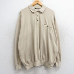 XL★古着 長袖 ポロ シャツ メンズ 鹿の子 大きいサイズ ベージュ カーキ 25may28 中古 トップス
