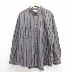 【20%OFF】XL★古着 バンヒューセン 長袖 シャツ メンズ 00年代 00s 大きいサイズ コットン ボタンダウン グレー他 ストライプ 25may29 中古 トップス
