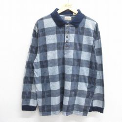 【20%OFF】L★古着 セントジョンズベイ 長袖 ポロ シャツ メンズ 00年代 00s コットン 紺他 ネイビー チェック 25may30 中古 トップス