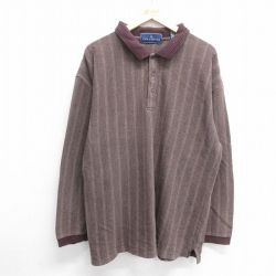 XL★古着 長袖 ポロ シャツ メンズ 90年代 90s コットン USA製 えんじ系他 ストライプ 25may30 中古 トップス