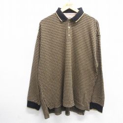 XL★古着 長袖 ポロ シャツ メンズ 00年代 00s 千鳥格子 大きいサイズ コットン 黒他 ブラック 25may30 中古 トップス