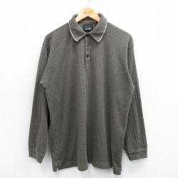 L★古着 グレッグノーマン 長袖 ポロ シャツ メンズ コットン 濃緑 グリーン 25may30 中古 トップス