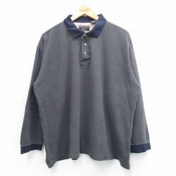 XL★古着 長袖 ポロ シャツ メンズ 90年代 90s コットン USA製 紺他 ネイビー 25may30 中古 トップス