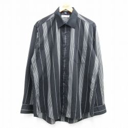 L★古着 長袖 シャツ メンズ 90年代 90s 黒他 ブラック ストライプ 25may30 中古 トップス