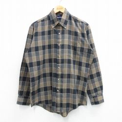 L★古着 長袖 シャツ メンズ 90年代 90s ボタンダウン ベージュ他 カーキ チェック 25may30 中古 トップス