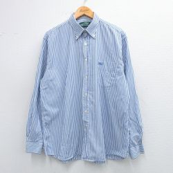 L★古着 長袖 シャツ メンズ 90年代 90s コットン ボタンダウン 薄紺 ネイビー ストライプ 25may30 中古 トップス