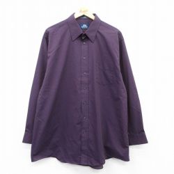【50%OFF】XL★古着 長袖 シャツ メンズ 大きいサイズ ロング丈 濃紫 パープル 25may30 中古 トップス