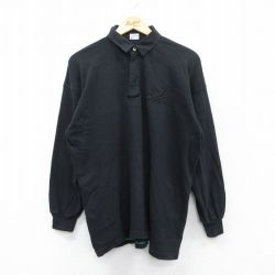 L★古着 ベネトン BENETTON 長袖 ラガー シャツ メンズ 80年代 80s コットン イタリア製 黒 ブラック 25may30 中古 トップス