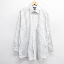XL★古着 長袖 シャツ メンズ 大きいサイズ ロング丈 白他 ホワイト ストライプ 25may31 中古 トップス