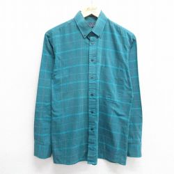 M★古着 バンヒューセン 長袖 シャツ メンズ 90年代 90s ボタンダウン 青緑他 チェック 25may31 中古 トップス