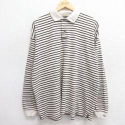 XL★古着 グレッグノーマン 長袖 ポロ シャツ メンズ 大きいサイズ コットン 生成り他 ボーダー 25may31 中古 トップス