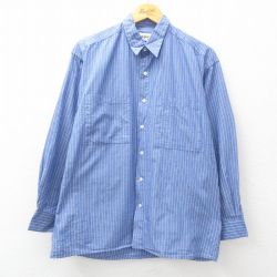 【50%OFF】L★古着 長袖 シャツ メンズ 00年代 00s コットン 薄紺他 ネイビー ストライプ 25may31 中古 トップス