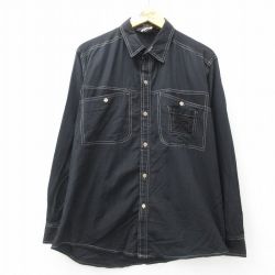 XL★古着 SASSON 長袖 シャツ メンズ 80年代 80s コットン 黒 ブラック 25may31 中古 トップス
