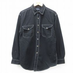 L★古着 ベーシックエディションズ 長袖 シャツ メンズ 90年代 90s ロング丈 コットン 黒 ブラック 【spe】 25may31 中古 トップス