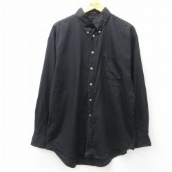 XL★古着 長袖 シャツ メンズ ロング丈 コットン ボタンダウン 黒 ブラック 25may31 中古 トップス