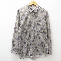 【50%OFF】M★古着 長袖 シャツ メンズ 90年代 90s 総柄 イタリア製 グレー他 25may31 中古 トップス