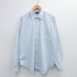 XL★古着 長袖 シャツ メンズ 90年代 90s 大きいサイズ 薄紺他 ネイビー ストライプ 25may31 中古 トップス