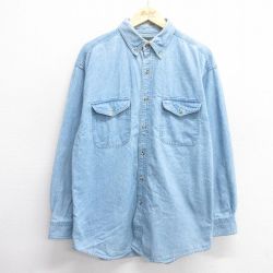 XL★古着 長袖 シャツ メンズ コットン ボタンダウン 紺 ネイビー デニム 25jun03 中古 トップス