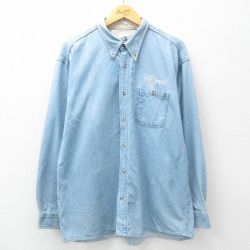 XL★古着 長袖 シャツ メンズ AT＆T 大きいサイズ コットン ボタンダウン 紺 ネイビー デニム 【spe】 25jun03 中古 トップス