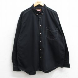XL★古着 ラングラー Wrangler 長袖 シャツ メンズ 90年代 90s 大きいサイズ コットン ボタンダウン 黒 ブラック 25jun10 中古 トップス