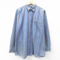 XL★古着 長袖 シャツ メンズ 90年代 90s コットン 紺他 ネイビー ストライプ 25jun11 中古 トップス