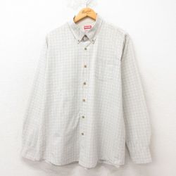 【50%OFF】XL★古着 ラグラー 長袖 シャツ メンズ 大きいサイズ ボタンダウン 薄ベージュ カーキ チェック 25jun16 中古 トップス