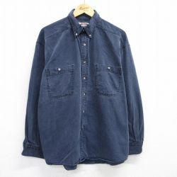 XL★古着 長袖 シャツ メンズ コットン ボタンダウン 紺 ネイビー 25jun19 中古 トップス