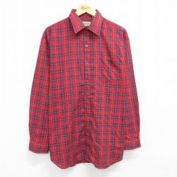 XL★古着 長袖 シャツ メンズ 90年代 90s 大きいサイズ ロング丈 赤他 レッド チェック 25jun19 中古 トップス