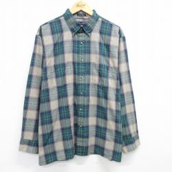 XL★古着 バンヒューセン 長袖 シャツ メンズ 90年代 90s 大きいサイズ ボーダー緑他 グリーン チェック 25jun19 中古 トップス