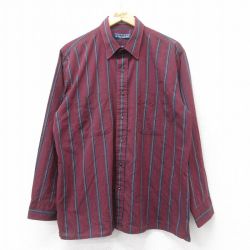 【50%OFF】L★古着 バンヒューセン 長袖 シャツ メンズ 90年代 90s エンジ他 ストライプ 25jun20 中古 トップス