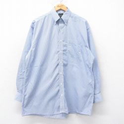 XL★古着 JOS A BANK 長袖 シャツ メンズ 大きいサイズ ロング丈 コットン ボタンダウン 紺他 ネイビー ストライプ 25jun20 中古 トップス