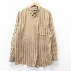 XL★古着 バンヒューセン 長袖 シャツ メンズ 大きいサイズ ボタンダウン 濃ベージュ他 カーキ ストライプ 25jun20 中古 トップス