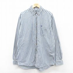 XL★古着 ドッカーズ 長袖 シャツ メンズ 90年代 90s ワンポイントロゴ ロング丈 コットン ボタンダウン 紺他 ネイビー ストライプ 25jun23 中古 トップス