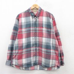 XL★古着 長袖 シャツ メンズ 大きいサイズ コットン ボタンダウン 赤他 レッド チェック 25jun23 中古 トップス