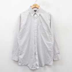 XL★古着 JOS A BANK 長袖 シャツ メンズ ロング丈 コットン ボタンダウン 白他 ホワイト チェック 25jun23 中古 トップス
