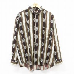 【50%OFF】L★古着 長袖 シャツ メンズ 90年代 90s 茶他 ブラウン ストライプ 25jun23 中古 トップス